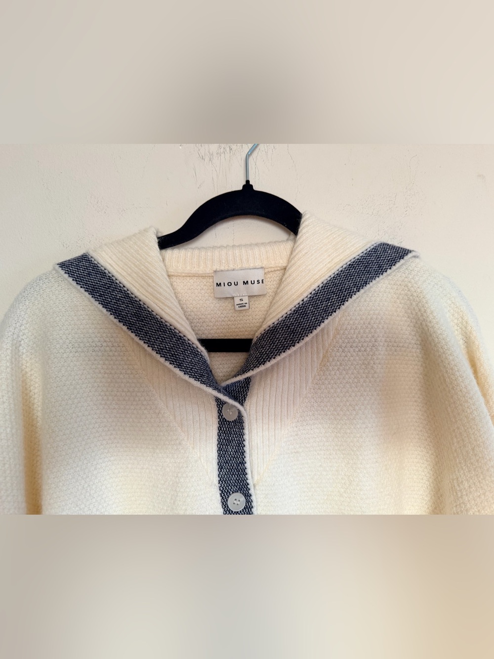Miou Muse Cream Sailor-Collar Knit Cardigan Sweater - Picture 7 of 11